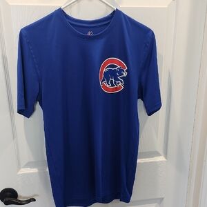 Majestic Blue and Red Short Sleeve Tee with Cubs Logo
